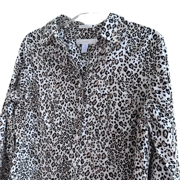 Chico’s Chic Leopard Print Blouse Shirt Long Sleeve Collar No-iron 8 Medium - Picture 2 of 13